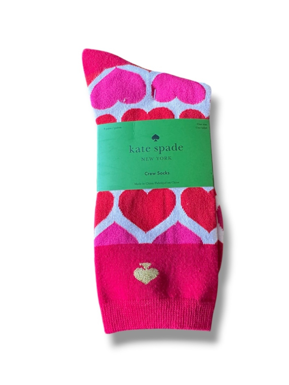 kate spade Pink, Red & White Heart Crew Socks